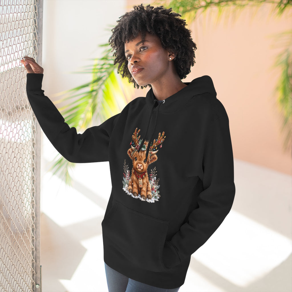 Cute Reindeer Fleece Hoodie - Christmas Woodland Holiday Sweatshirt