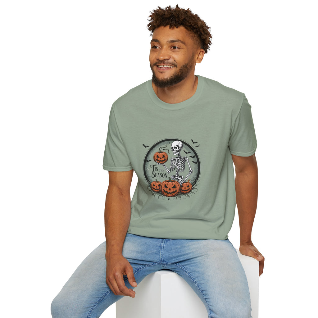 Tis the Season Skeleton Pumpkin T-Shirt — Funny Halloween Gift for Women Graphic Tee