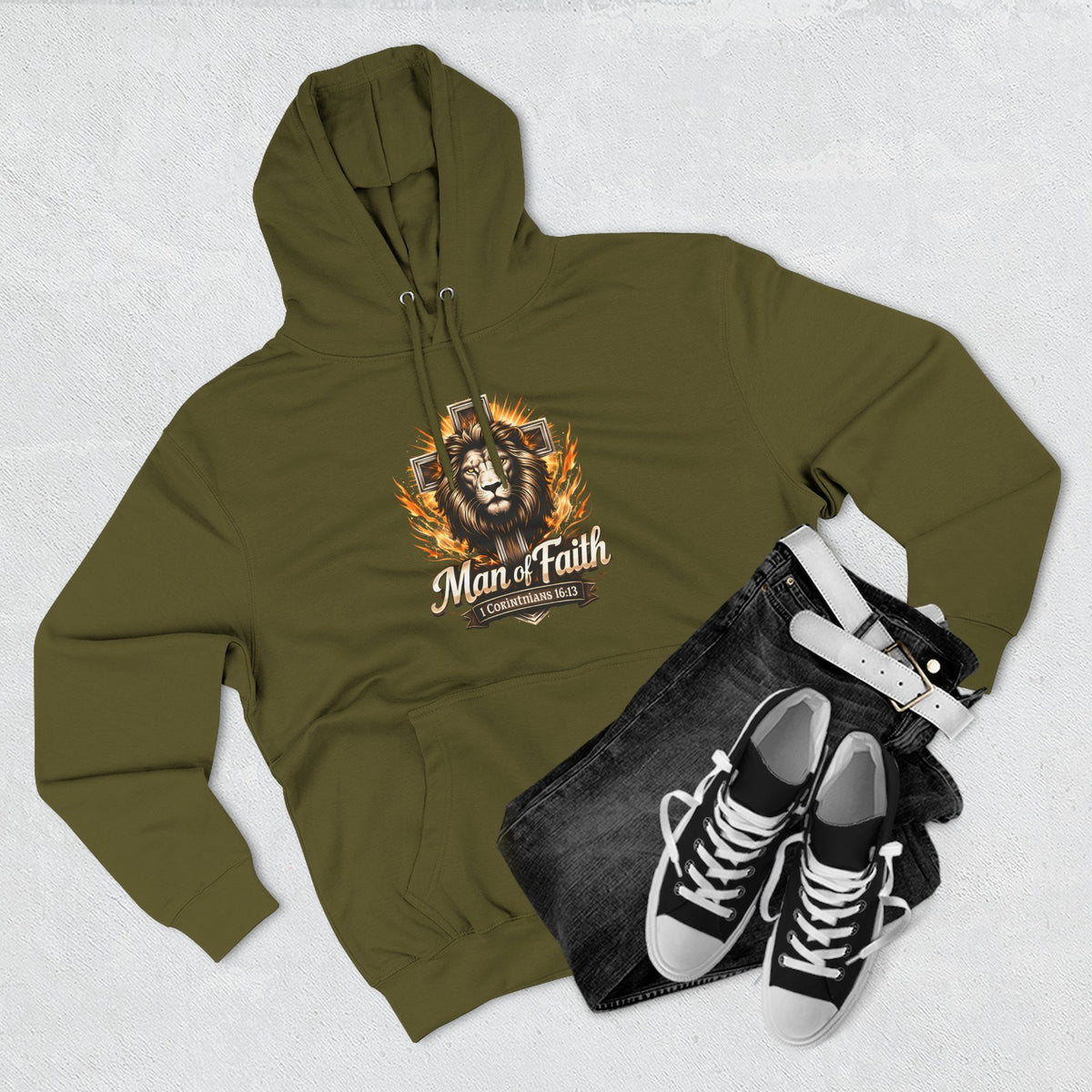 Man of Faith Lion Crest Graphic Fleece Pullover Hoodie