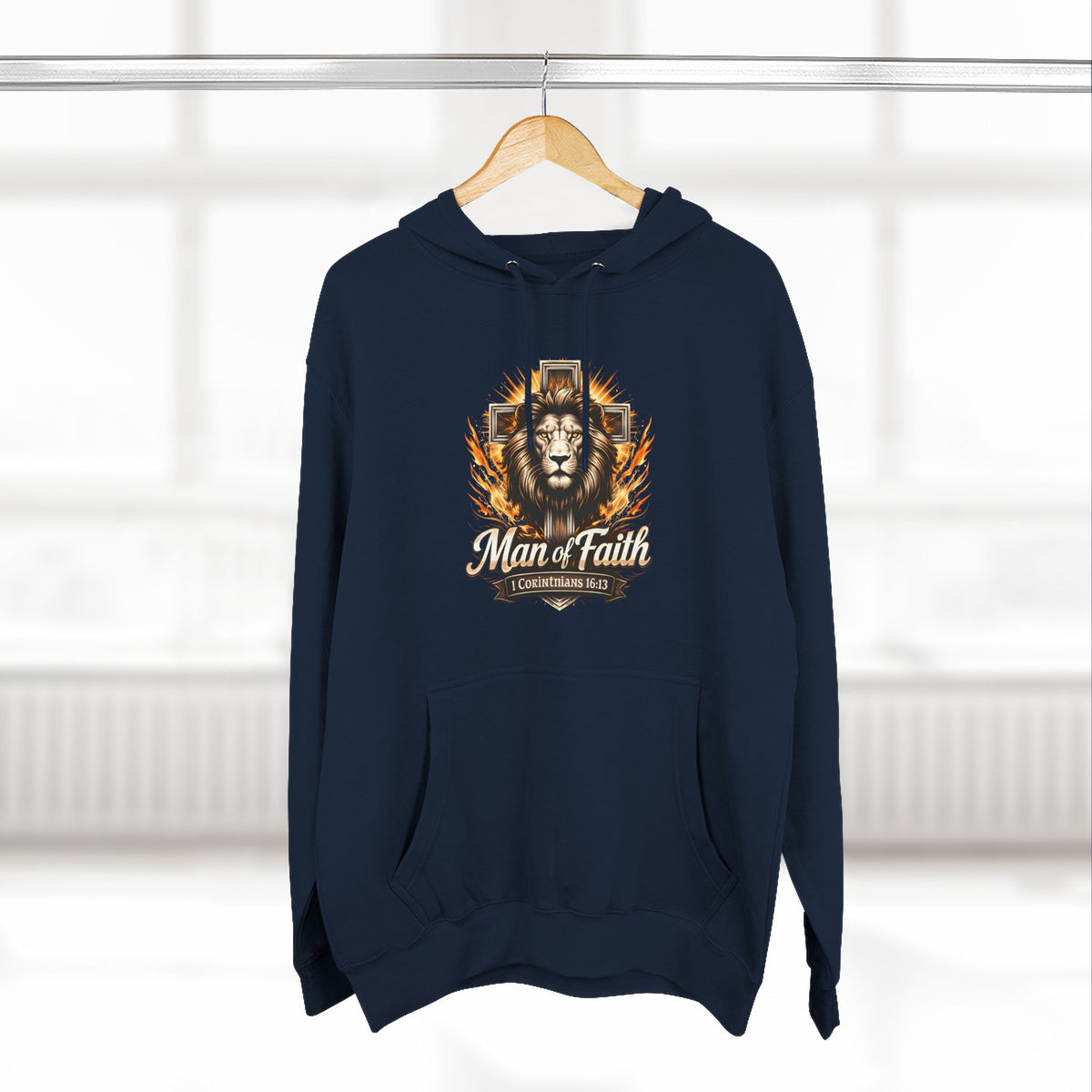 Man of Faith Lion Crest Graphic Fleece Pullover Hoodie