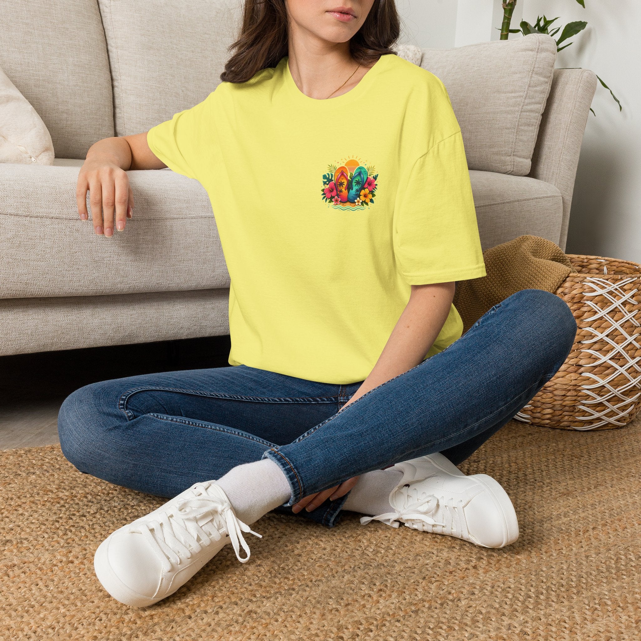 Floral Surf Chest Print T-Shirt — Cute Beach Gift for Women Graphic Tee