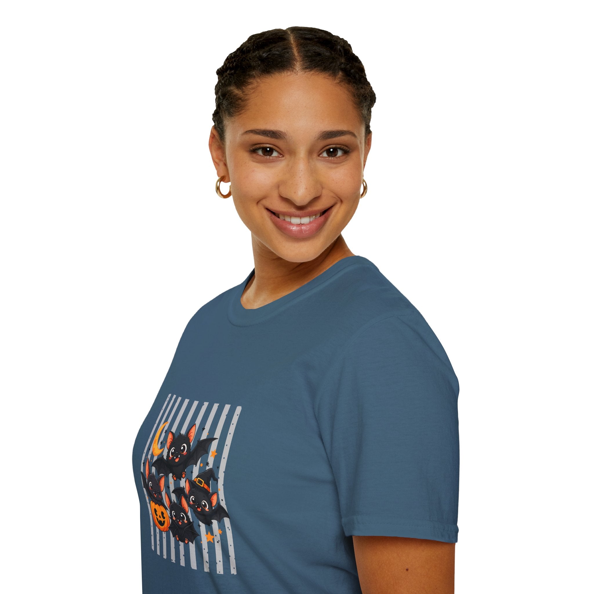 Halloween Bats Pumpkin Moon T-Shirt — Cute Spooky Gift for Women Graphic Tee