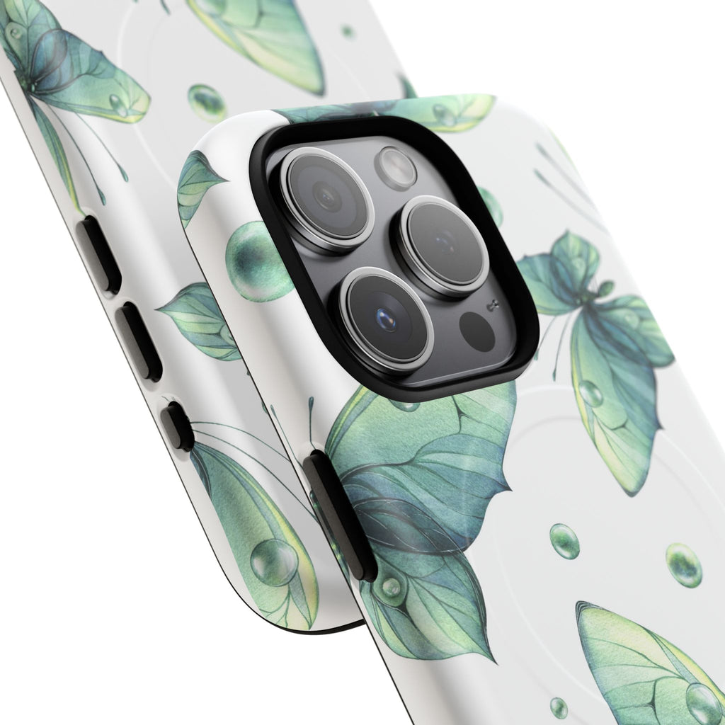 Butterfly Watercolor Magnetic Phone Case — Green Floral Tough Protective Cover