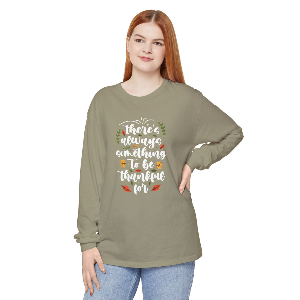 Thankful For Crewneck Long Sleeve Tee — Fall Thanksgiving Gratitude Shirt