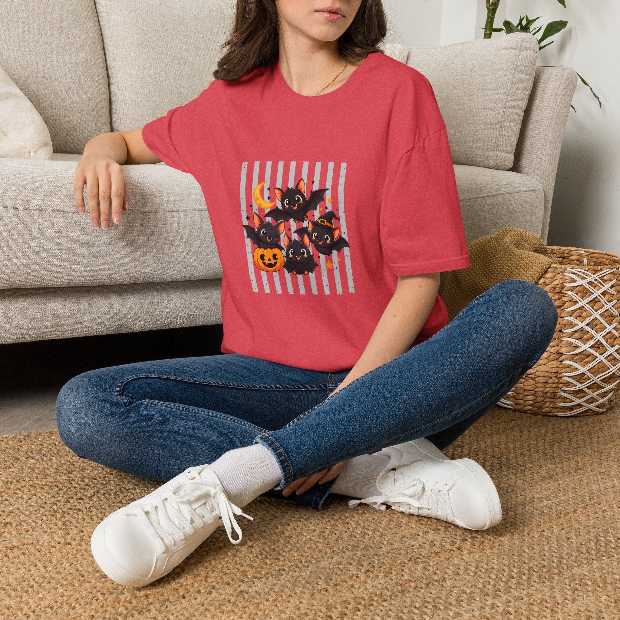 Halloween Bats Pumpkin Moon T-Shirt — Cute Spooky Gift for Women Graphic Tee