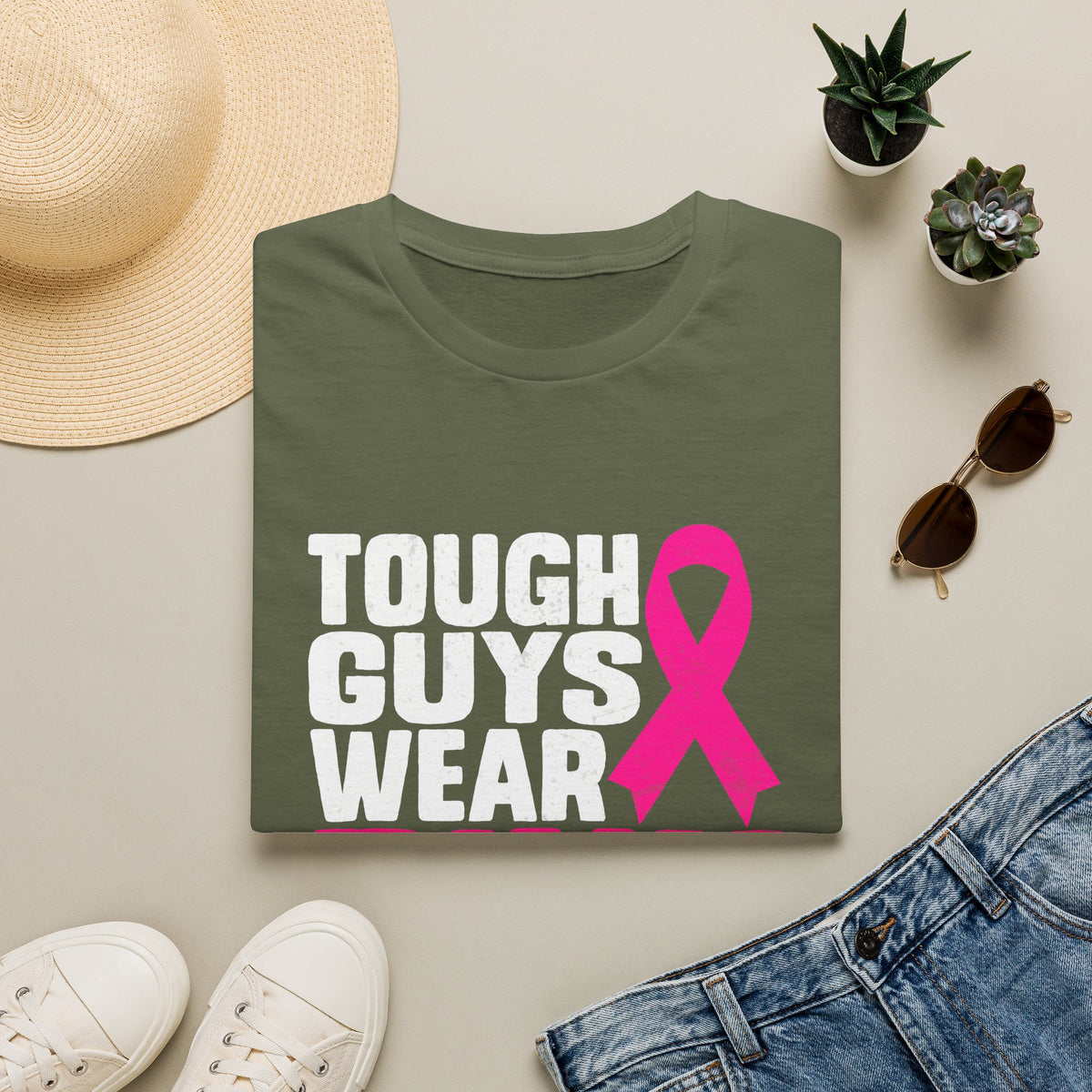 Tough Guys Wear Pink Breast Cancer Awareness T-Shirt Graphic Tee