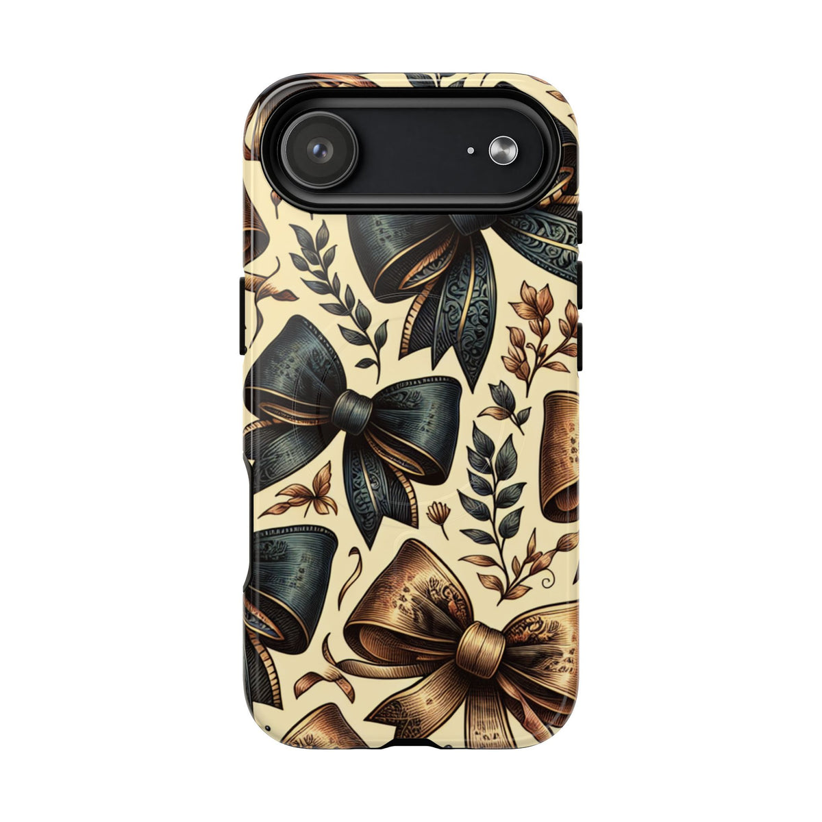 Bow Pattern Tough Magnetic Phone Case — Vintage Ribbon Floral Design