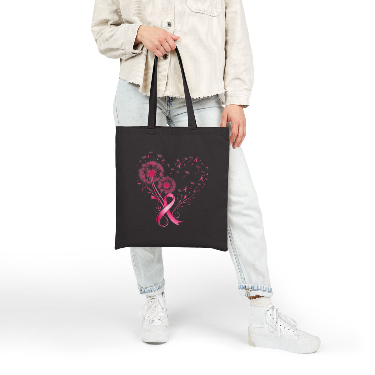 Breast Cancer Awareness Pink Ribbon Canvas Tote Bag