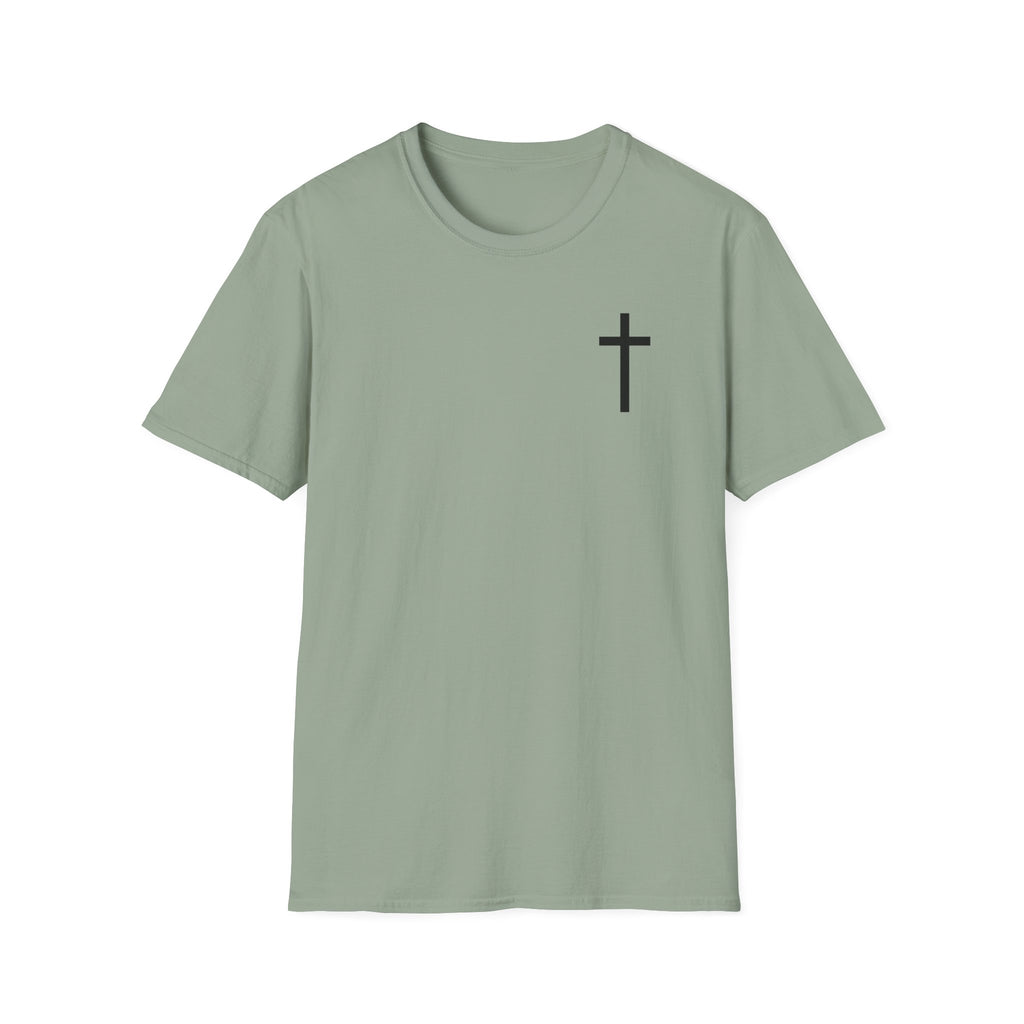 Man of Faith Rooted in Christ T-Shirt — Christian Gift for Him Flag & Cross Back Print Graphic Tee
