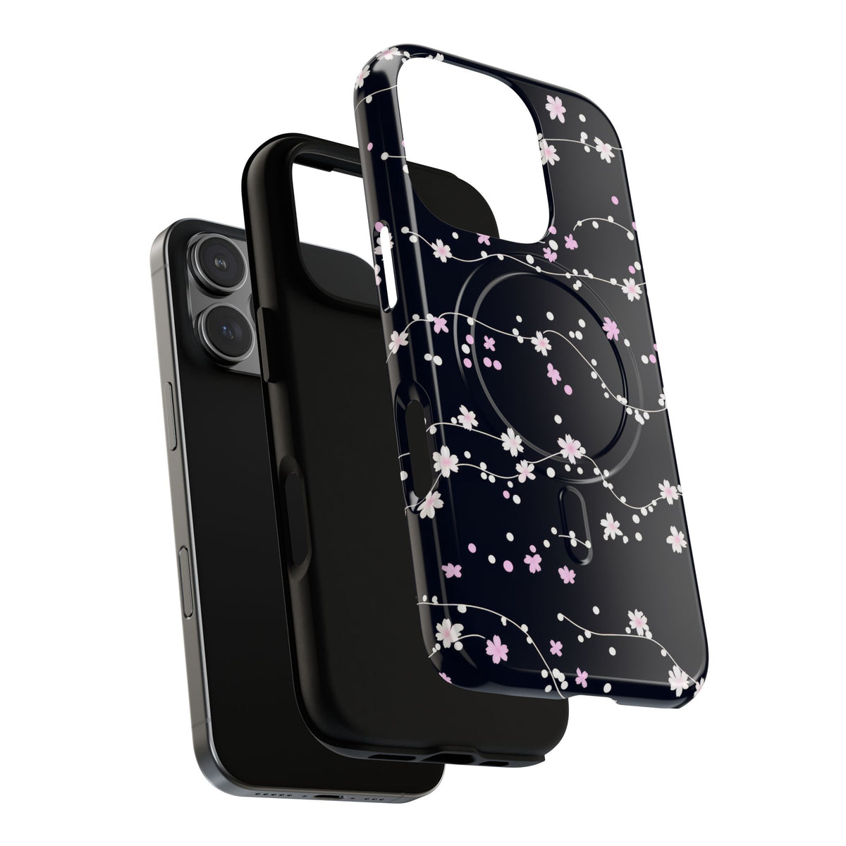 Magnetic Phone Case — Black Sakura Cherry Blossom Tough Cover