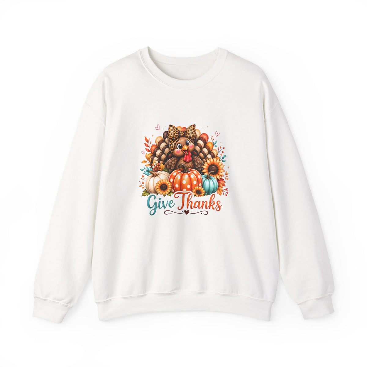 Sweatshirt — "Give Thanks" Autumn Turkey & Pumpkin Thanksgiving Crewneck