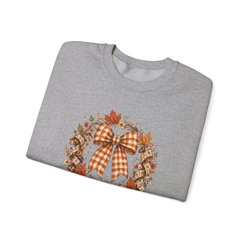 Cozy Autumn Plaid Bow Wreath Crewneck Sweatshirt