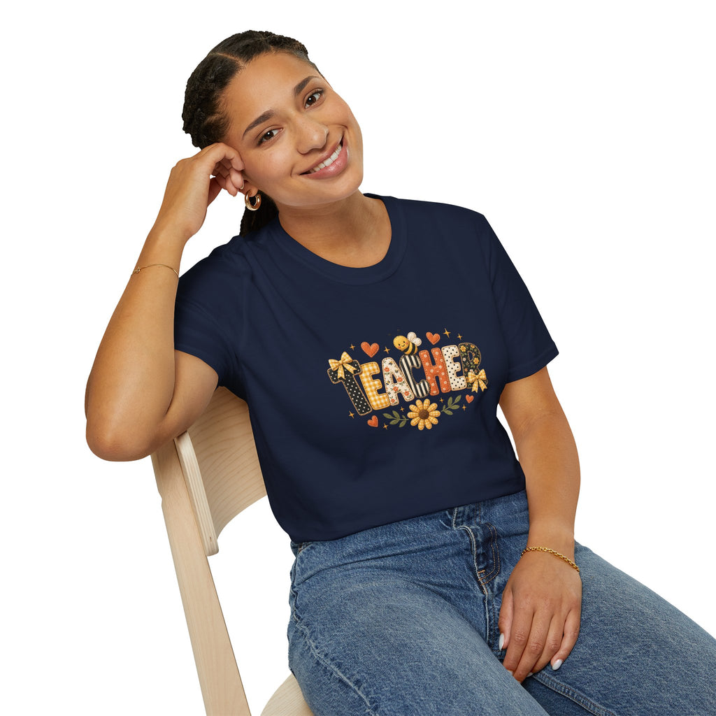 Teacher Floral Bee T-Shirt — Cute Back-to-School Gift for Teachers Graphic Tee