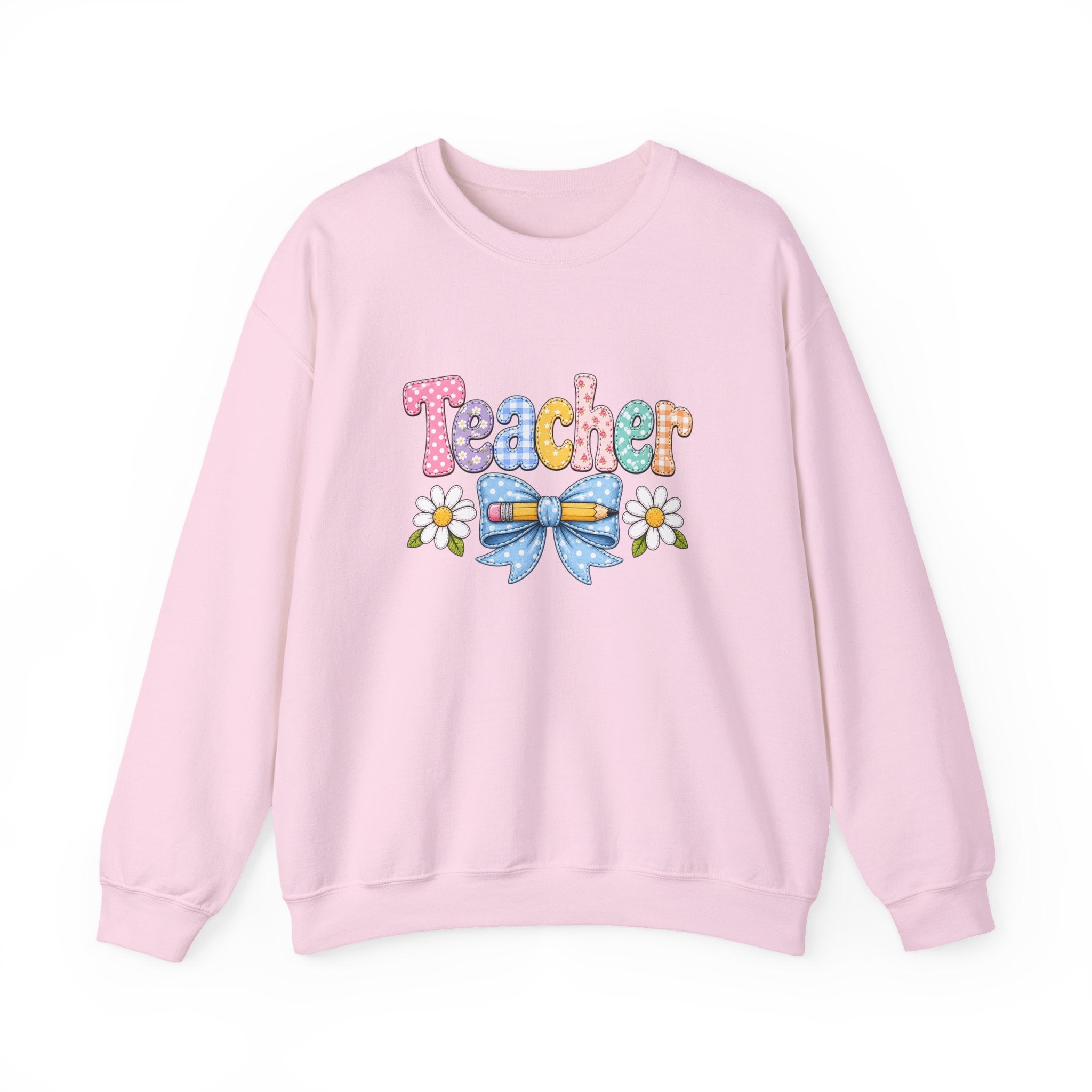 Teacher Floral Bow Sweatshirt — Cute Pastel Gift for Teachers Appreciation Crewneck