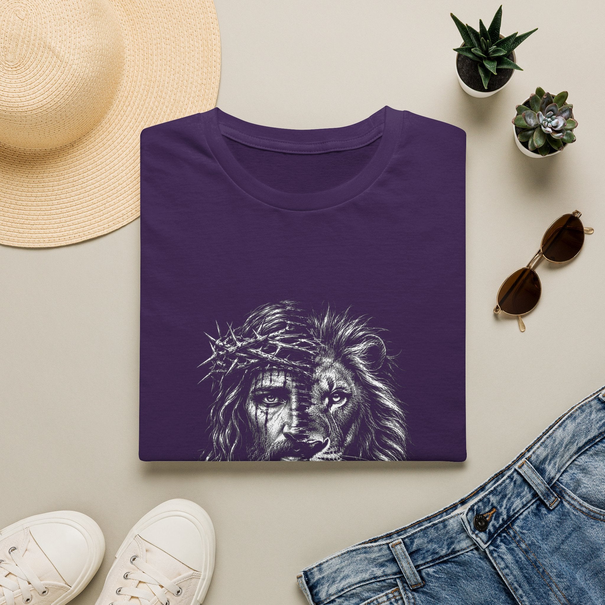 Lion of Judah T-Shirt — Crown of Thorns Half-Face Lion Christian Graphic Tee