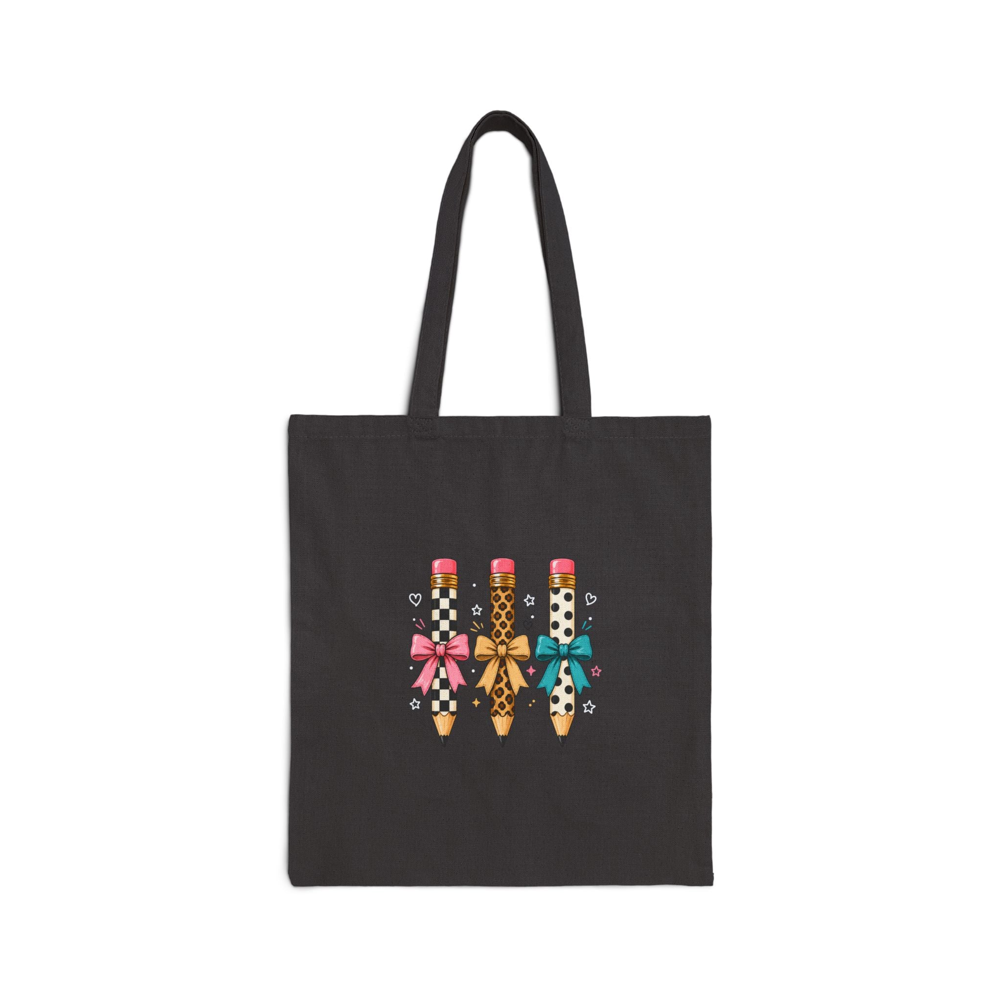 Canvas Tote Bag — Cute Decorative Pencils with Bows | School Teacher Gift