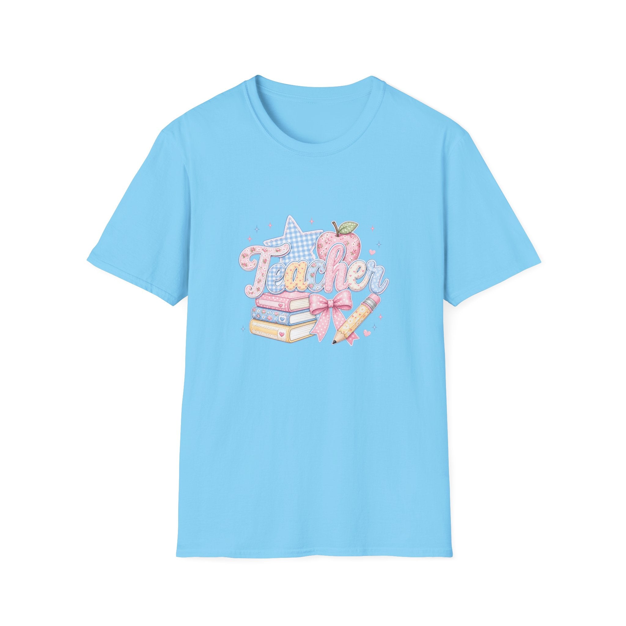 Cute Pastel Apple & Books Teacher T-Shirt — Funny Back-to-School Gift Graphic Tee