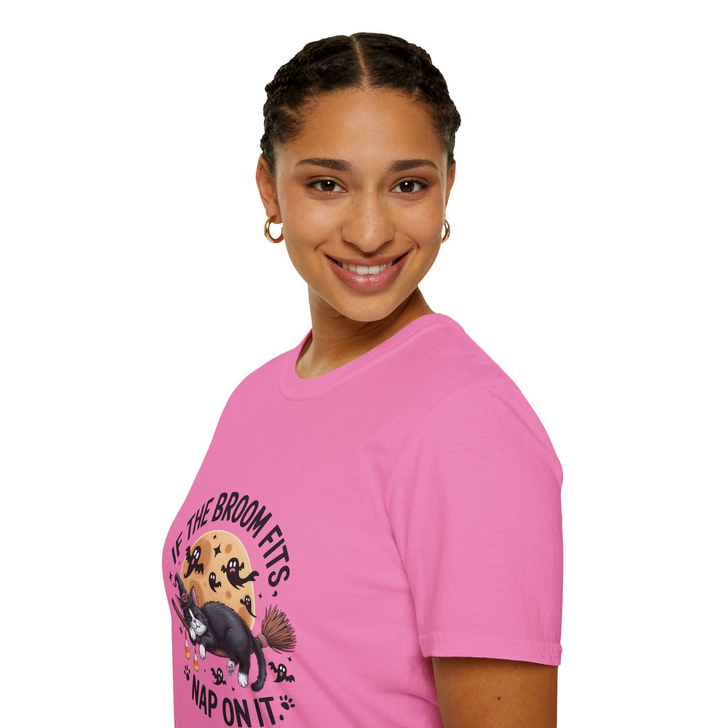 If the Broom Fits Nap on It Cat T-Shirt — Funny Halloween Gift for Women Witchy Tee