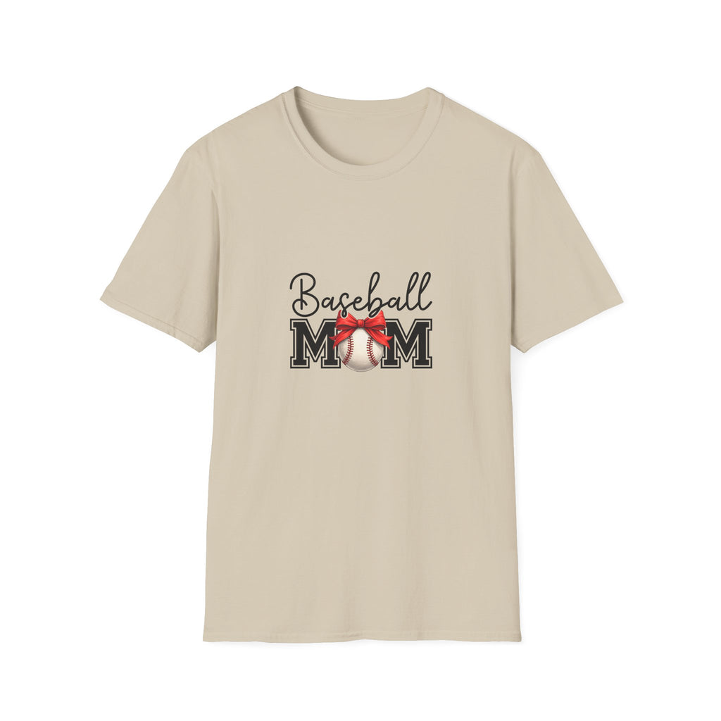 Baseball Mom T-Shirt — Cute Red Bow Gift for Sports Moms Game Day Graphic Tee