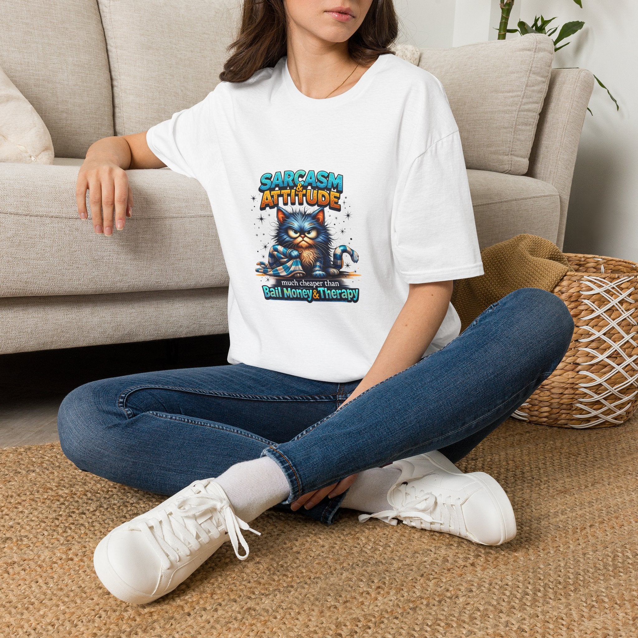 Sarcasm & Attitude Grumpy Cat T-Shirt — Funny Sarcastic Gift for Her Graphic Tee