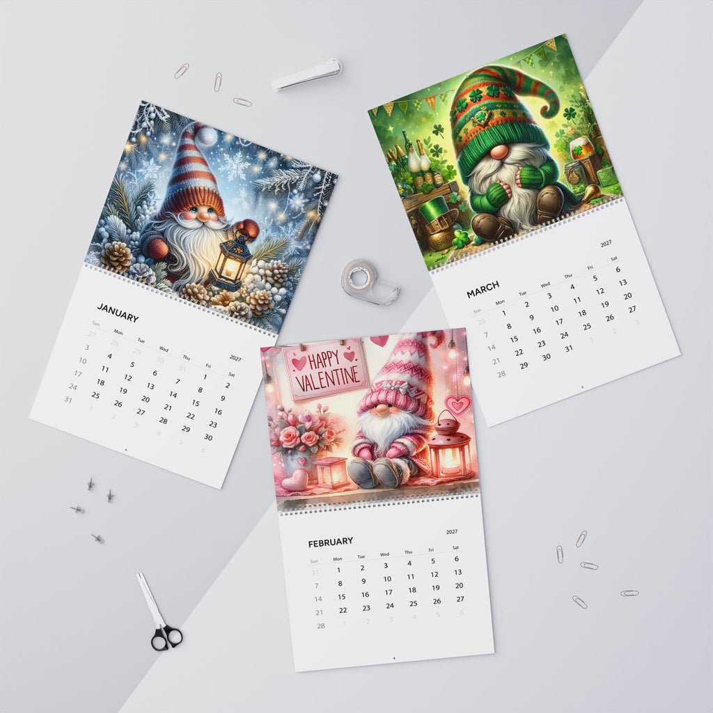 2027 Gnome Wall Calendar — Whimsical Nordic Gnome Art, 12-Month Wall Calendar