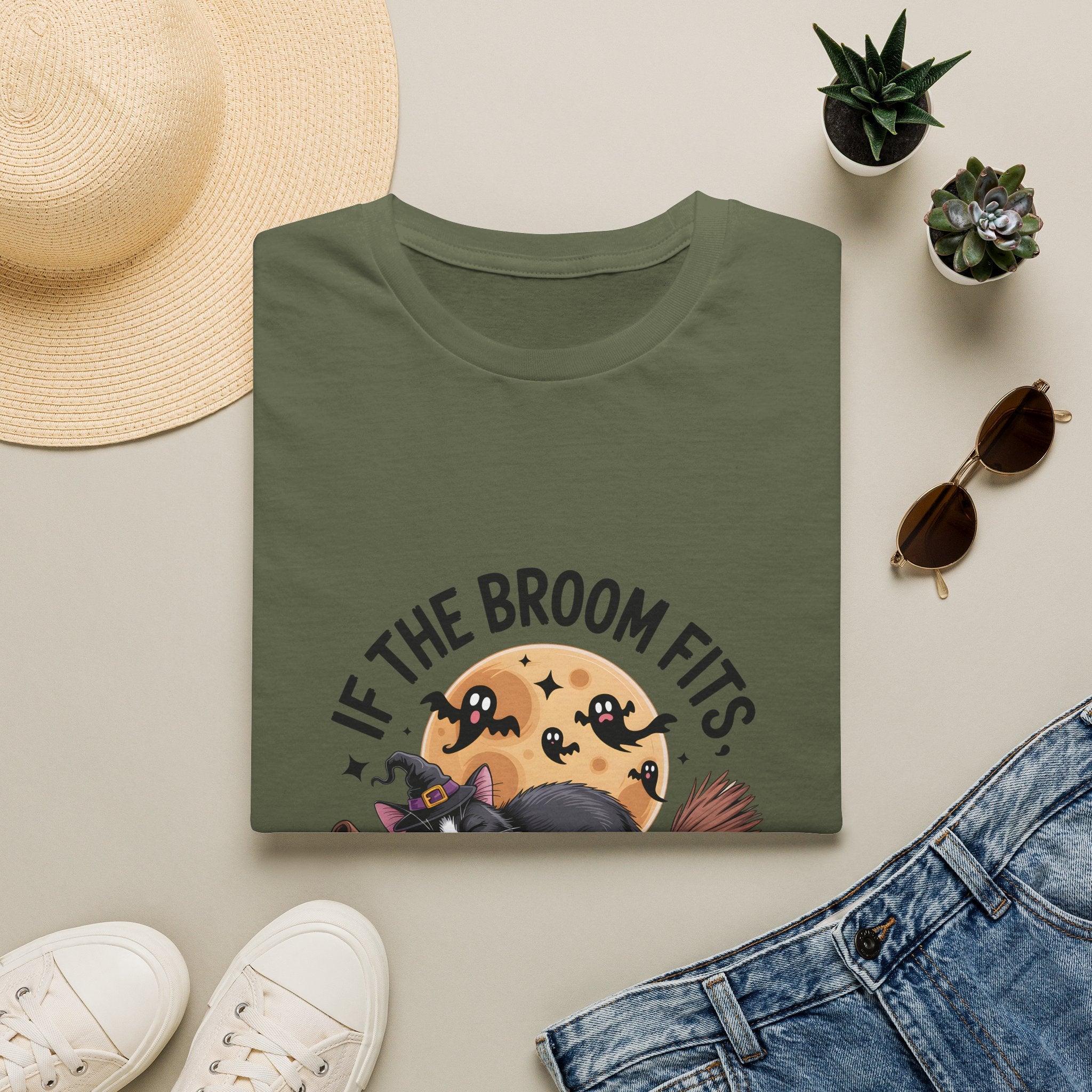 If the Broom Fits Nap on It Cat T-Shirt — Funny Halloween Gift for Women Witchy Tee