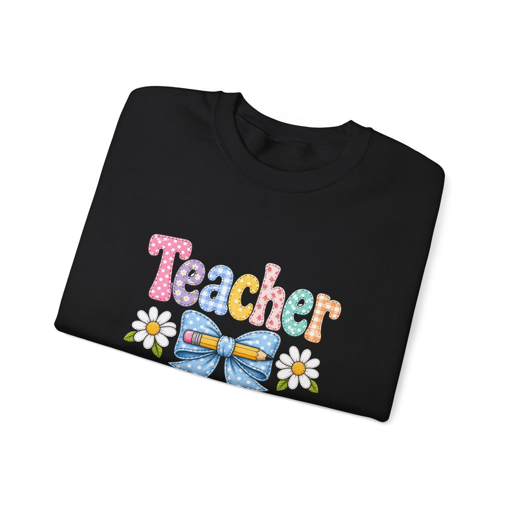 Teacher Floral Bow Sweatshirt — Cute Pastel Gift for Teachers Appreciation Crewneck