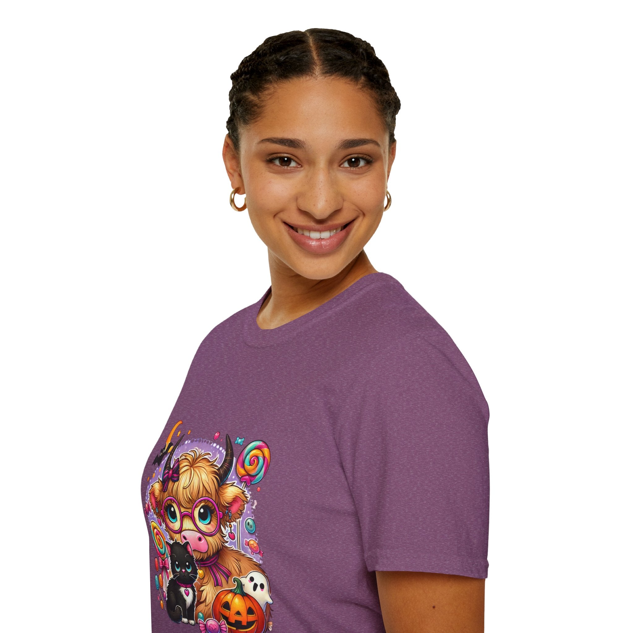 Cute Halloween Cow T-Shirt — Funny Gift for Her Candy Pumpkins & Kitty Costume Tee