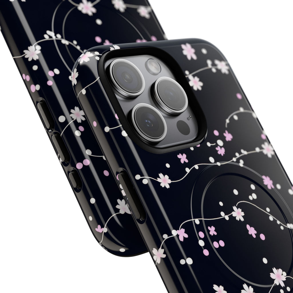 Magnetic Phone Case — Black Sakura Cherry Blossom Tough Cover