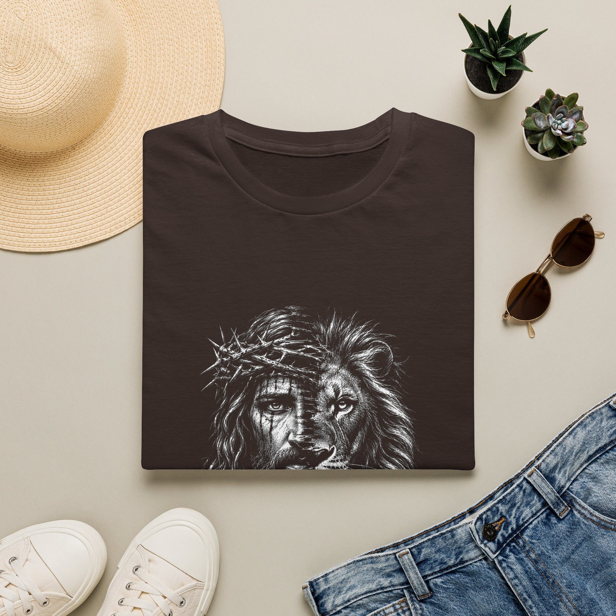 Lion of Judah T-Shirt — Crown of Thorns Half-Face Lion Christian Graphic Tee