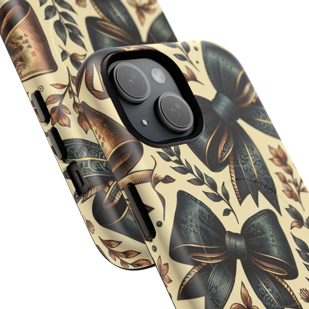 Bow Pattern Tough Magnetic Phone Case — Vintage Ribbon Floral Design