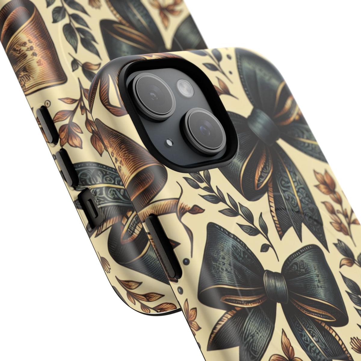 Bow Pattern Tough Magnetic Phone Case — Vintage Ribbon Floral Design