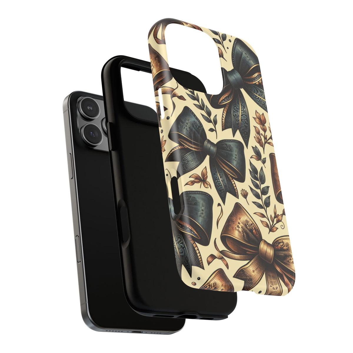 Bow Pattern Tough Magnetic Phone Case — Vintage Ribbon Floral Design