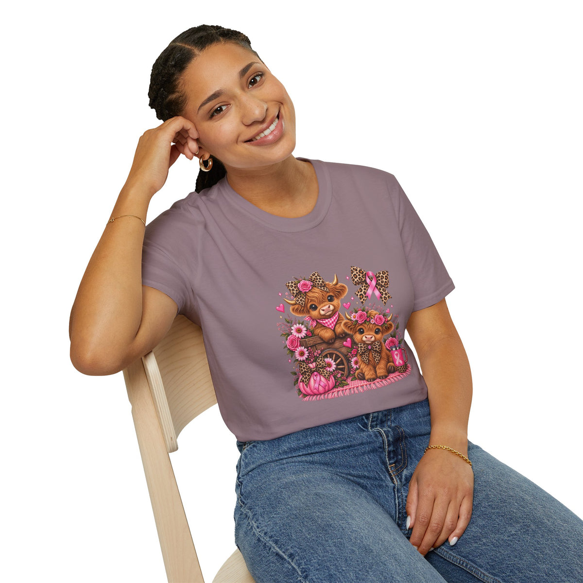 Breast Cancer Awareness Highland Cow T-Shirt
