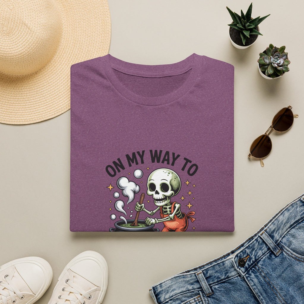 On My Way to Stir the Pot Skeleton T-Shirt — Funny Halloween Gift for Women