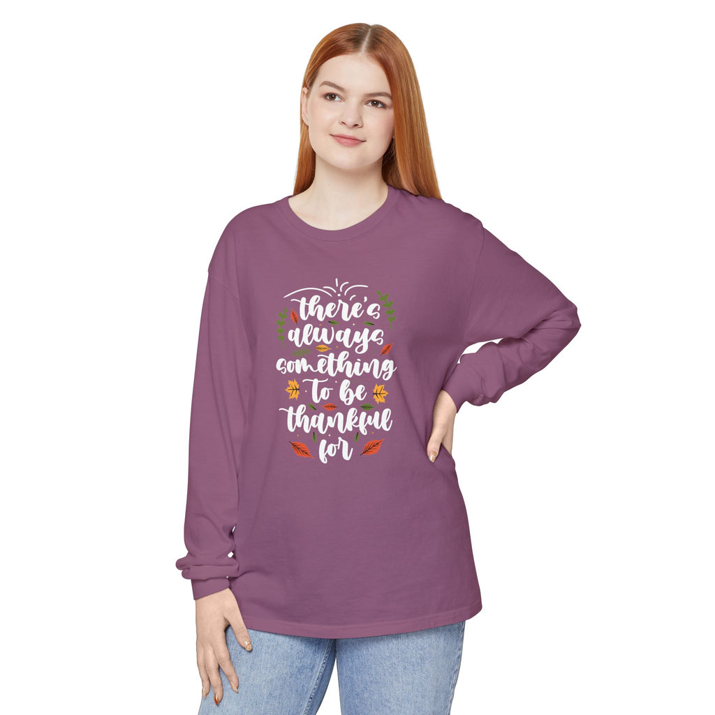 Thankful For Crewneck Long Sleeve Tee — Fall Thanksgiving Gratitude Shirt