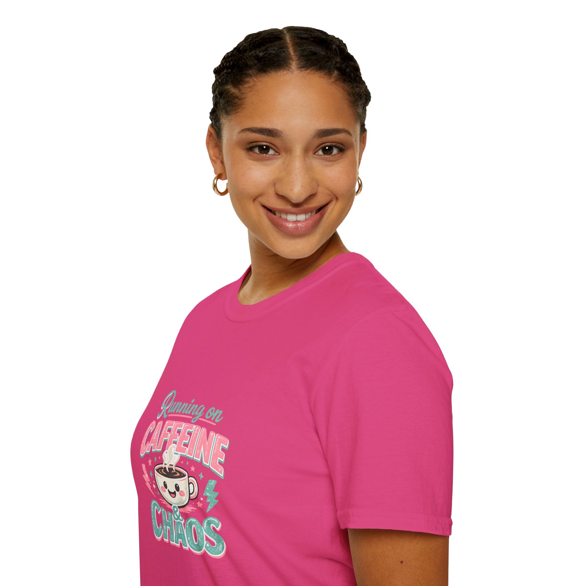 Running on Caffeine & Chaos T-Shirt — Funny Gift for Coffee Loving Moms Graphic Tee
