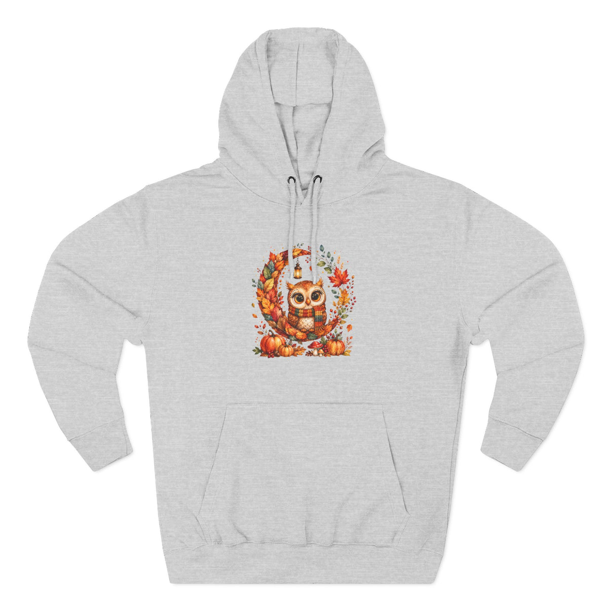 Cozy Autumn Owl Crescent Moon Embroidered Hoodie