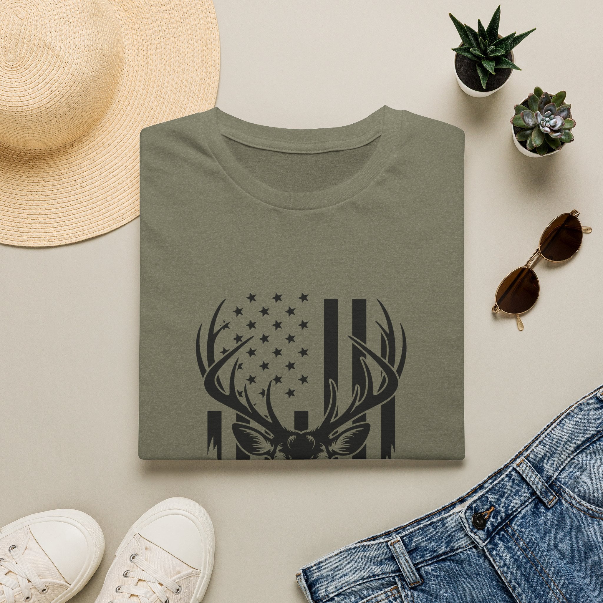 Rustic American Flag Buck T-Shirt — Patriotic Hunting Gift for Men Wildlife Tee