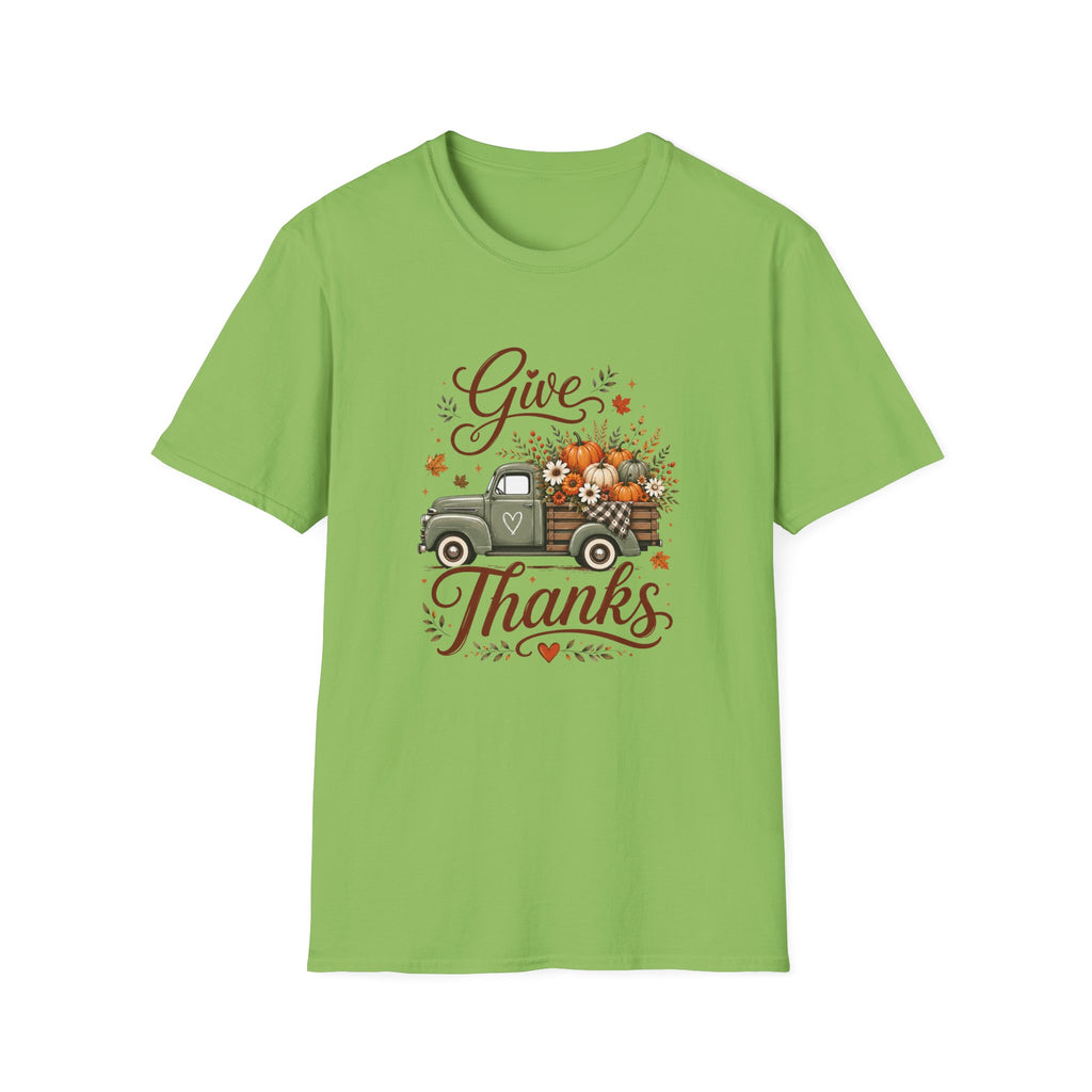 Give Thanks Fall Truck T-Shirt — Pumpkin Harvest Autumn Tee