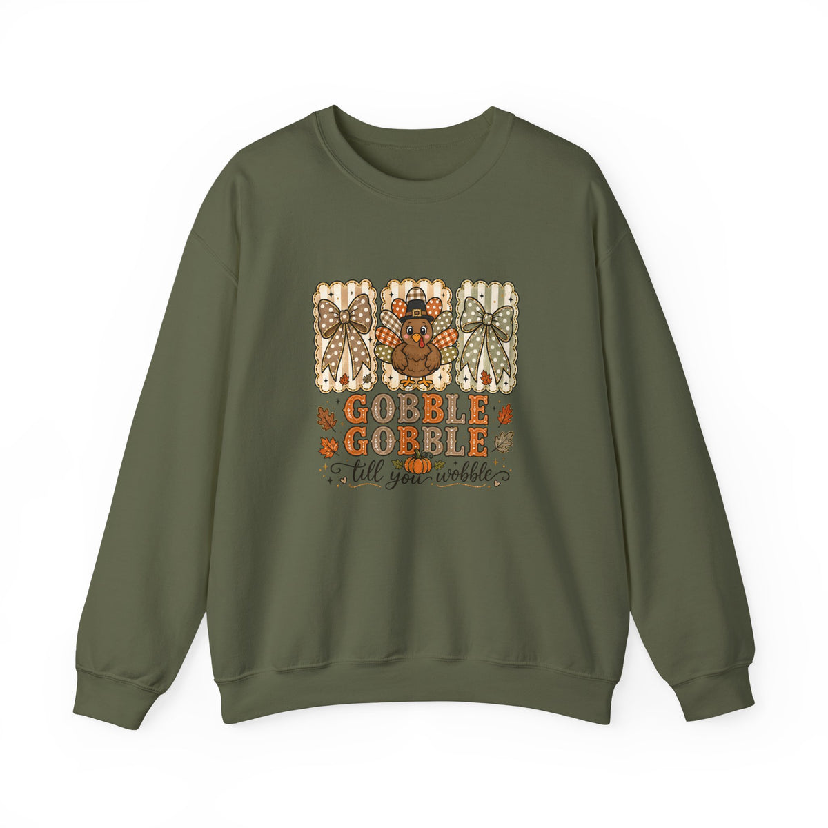 Thanksgiving Crewneck Sweatshirt — "Gobble Gobble 'til You Wobble" Turkey Design