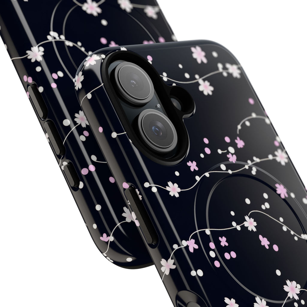Magnetic Phone Case — Black Sakura Cherry Blossom Tough Cover