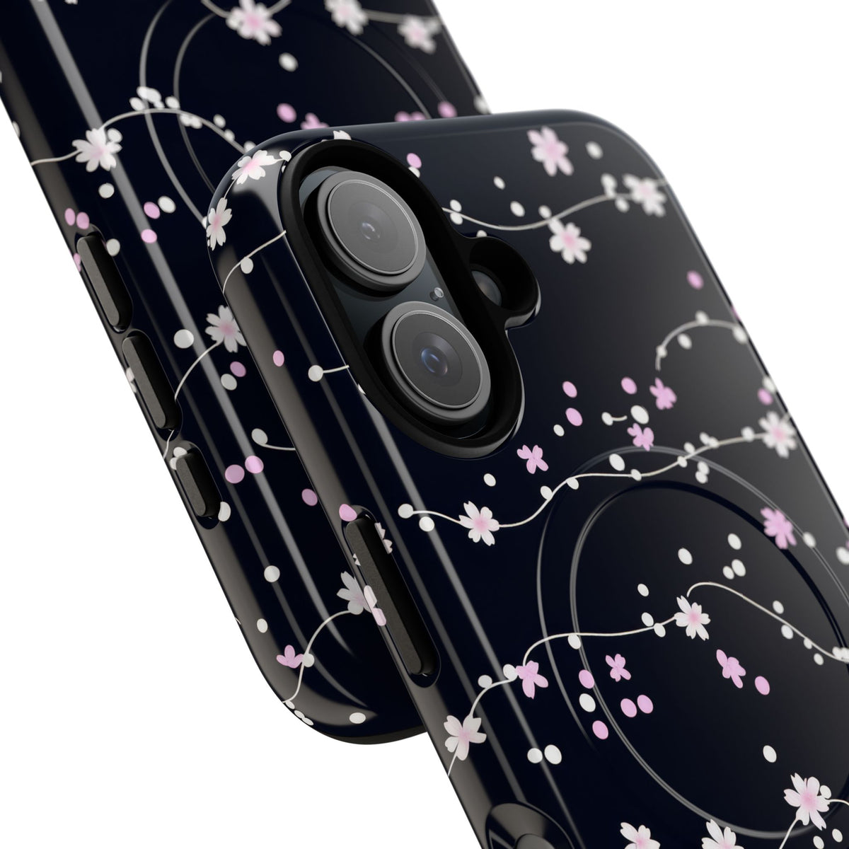 Magnetic Phone Case — Black Sakura Cherry Blossom Tough Cover
