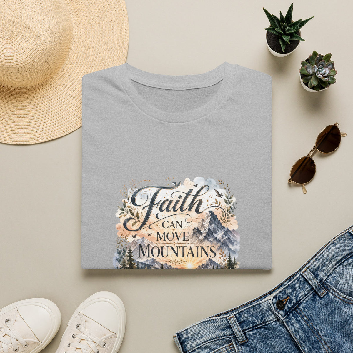 Faith Can Move Mountains T-Shirt Inspirational Christian Mountain Graphic Tee