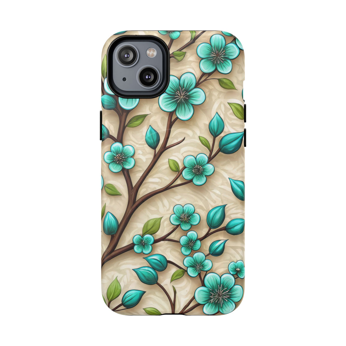 Floral Teal Blossom Tough Magnetic iPhone Case — MagSafe Protective Cover