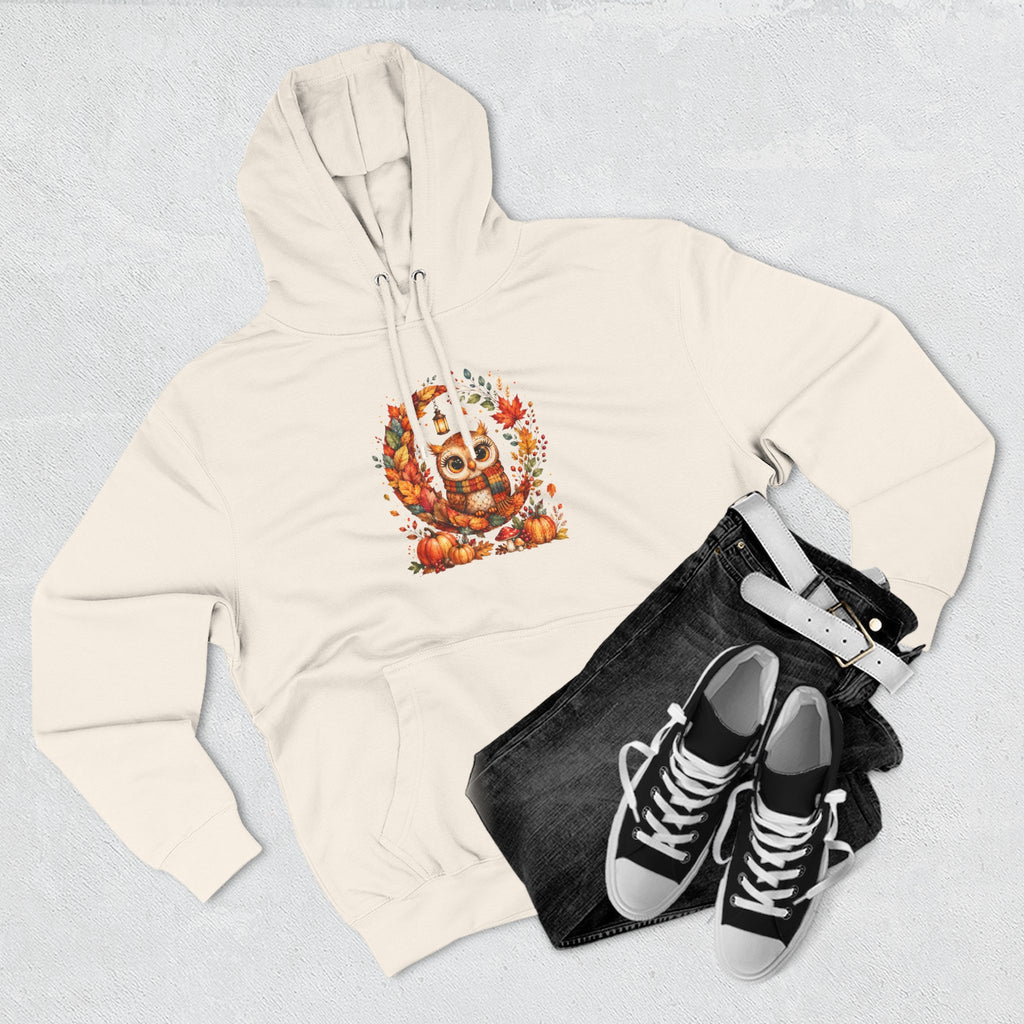 Cozy Autumn Owl Crescent Moon Embroidered Hoodie