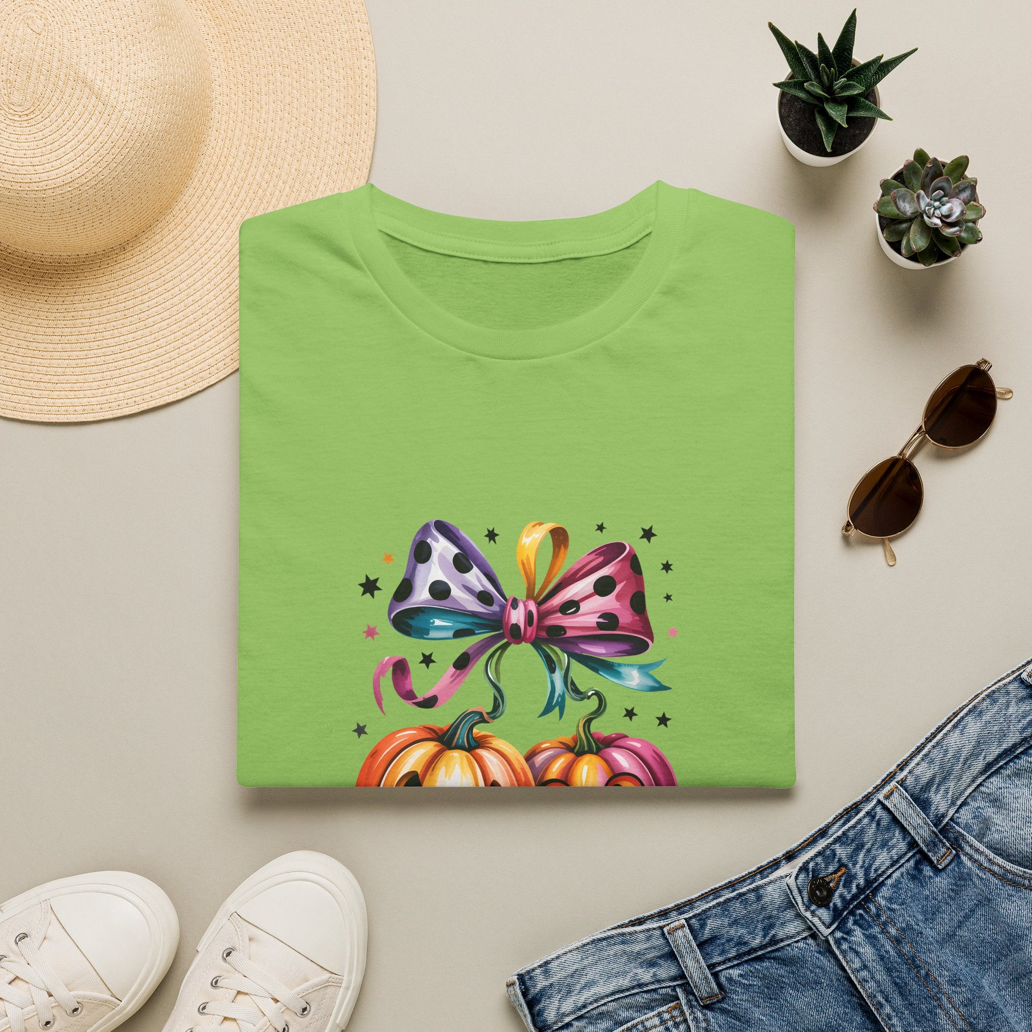 Halloween Pumpkin Bow T-Shirt — Cute Colorful Gift for Women Jack-O'-Lantern Tee