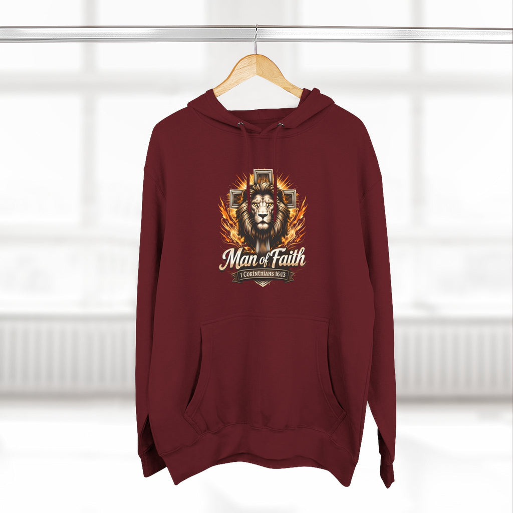 Man of Faith Lion Crest Graphic Fleece Pullover Hoodie