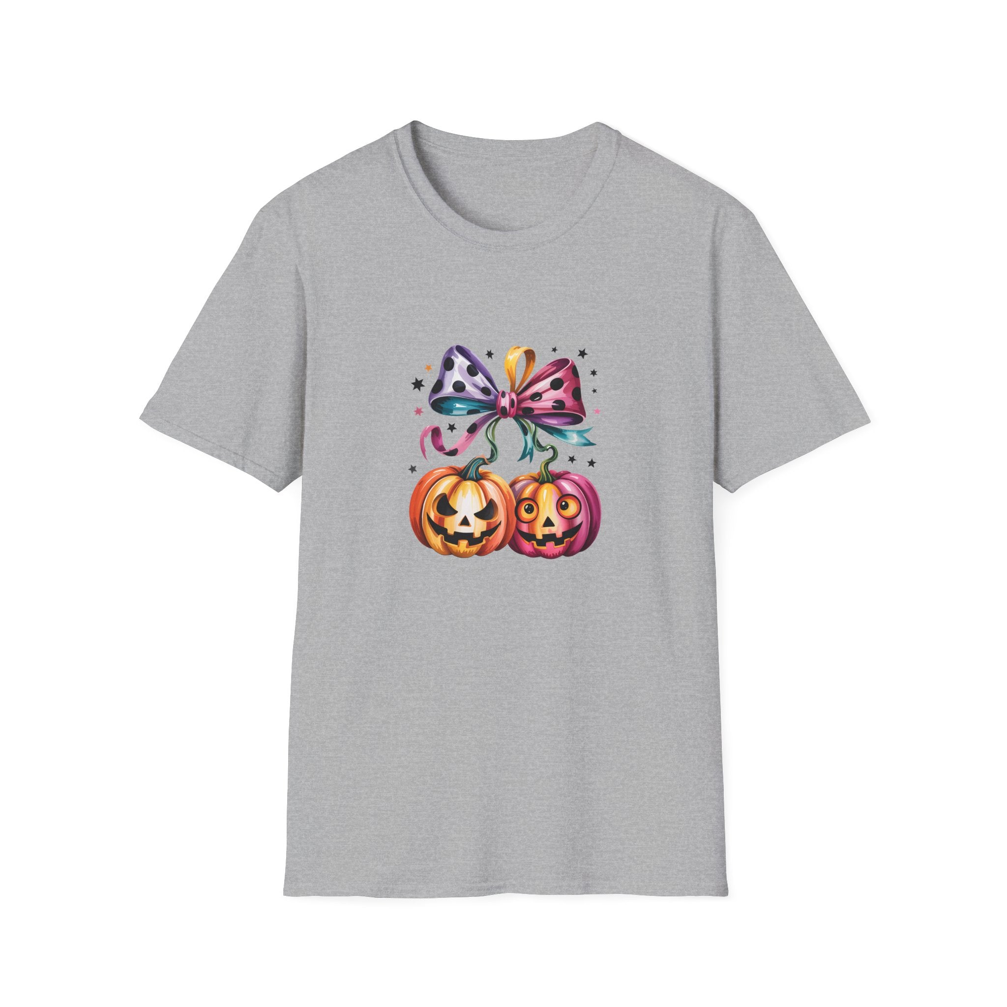 Halloween Pumpkin Bow T-Shirt — Cute Colorful Gift for Women Jack-O'-Lantern Tee
