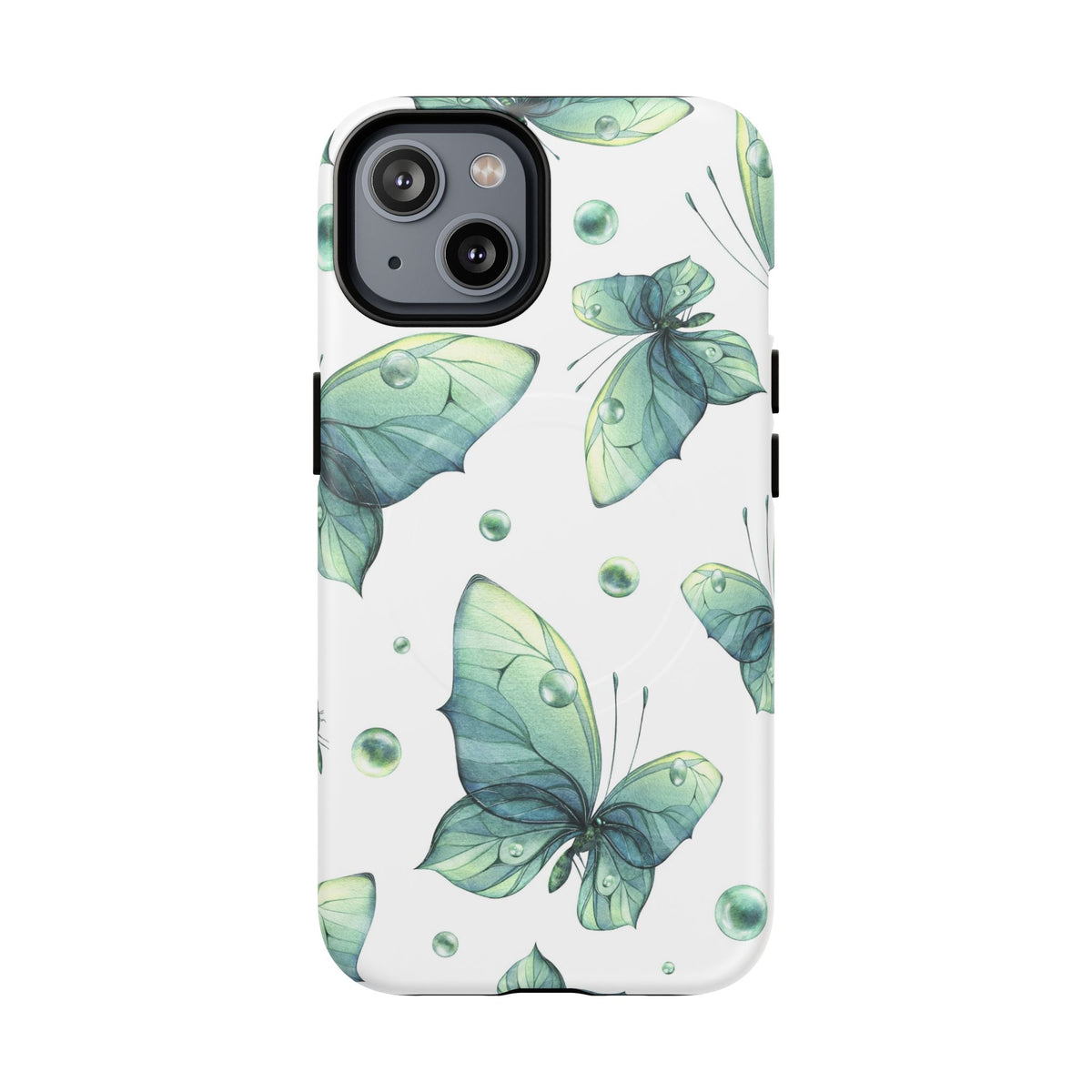 Butterfly Watercolor Magnetic Phone Case — Green Floral Tough Protective Cover
